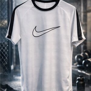 Nike Dri-Fit Athletic Training Shirt White Black Swoosh Men’s Size Medium